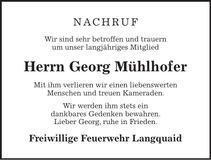 Traueranzeige Georg Mühlhofer