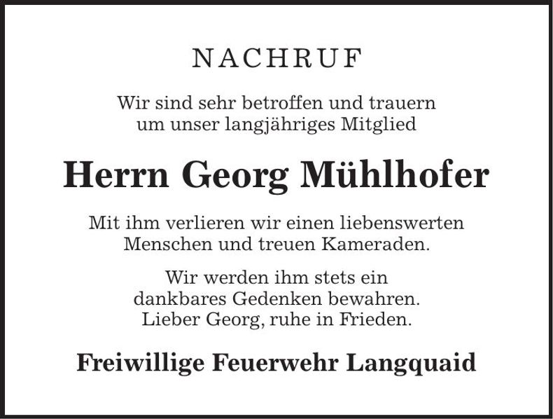 Traueranzeige Georg Mühlhofer
