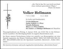 Traueranzeige Volker Hellmann