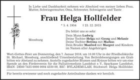 Traueranzeige Helga Hollfelder