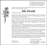Traueranzeige Ida Frank