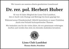 Traueranzeige Herbert Huber