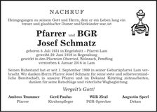 Traueranzeige Josef BGR Schmatz