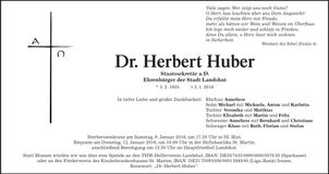 Traueranzeige Herbert Huber