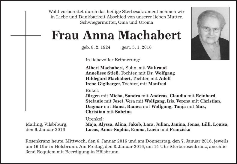 Traueranzeige Anna Machabert
