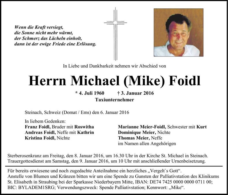 Traueranzeige Michael (Mike) Foidl