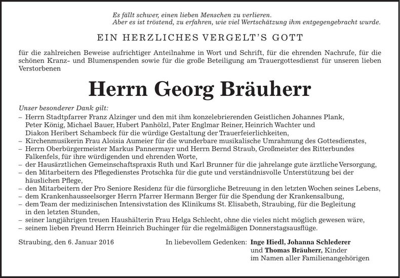 Traueranzeige Georg Bräuherr