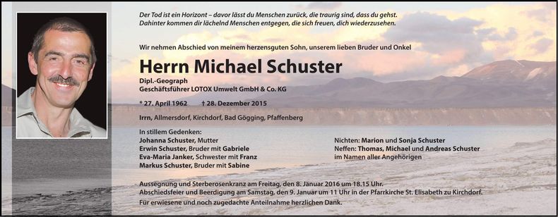 Traueranzeige Michael Schuster