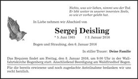 Traueranzeige Sergej Deisling