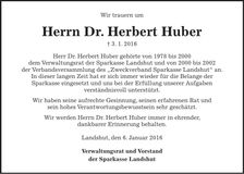 Traueranzeige Herbert Huber