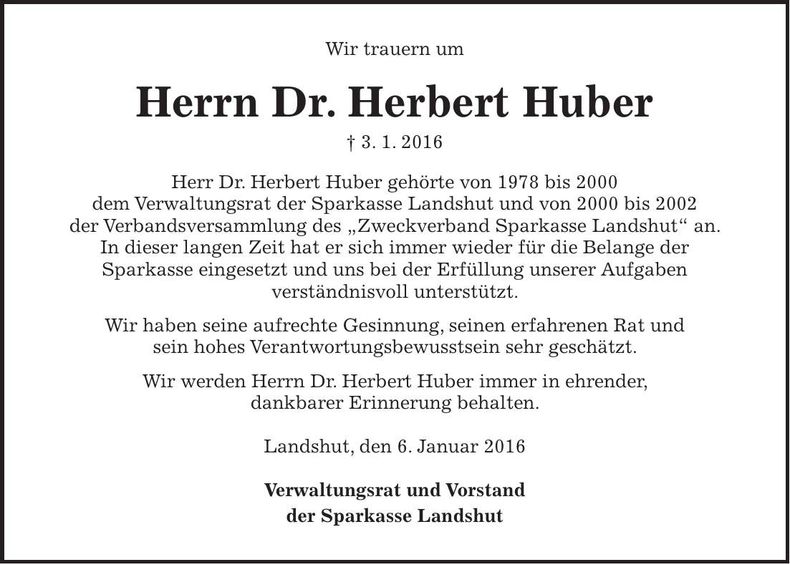 Traueranzeige Herbert Huber