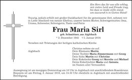 Traueranzeige Maria Sirl