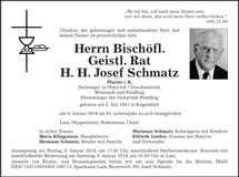 Traueranzeige Josef BGR H. H. Schmatz