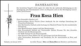 Traueranzeige Rosa Hien