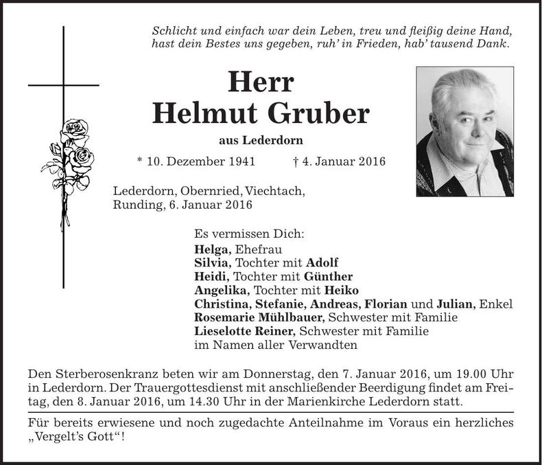 Traueranzeige Helmut Gruber