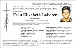 Traueranzeige Elisabeth Laberer