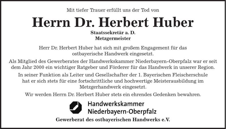 Traueranzeige Herbert Huber