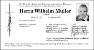 Traueranzeige Wilhelm Müller
