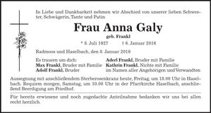 Traueranzeige Anna Galy