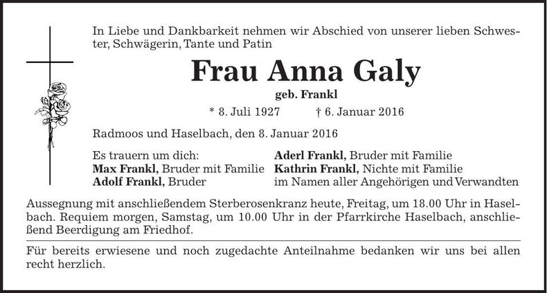 Traueranzeige Anna Galy