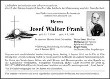Traueranzeige Josef Walter Frank