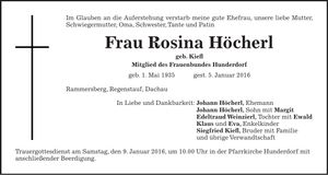 Traueranzeige Rosina Höcherl