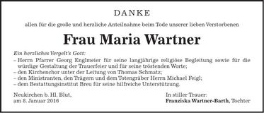 Traueranzeige Maria Wartner