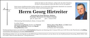Traueranzeige Georg Hirtreiter