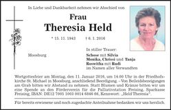 Traueranzeige Theresia Held