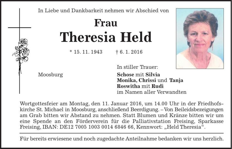 Traueranzeige Theresia Held