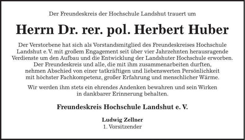 Traueranzeige Herbert Huber