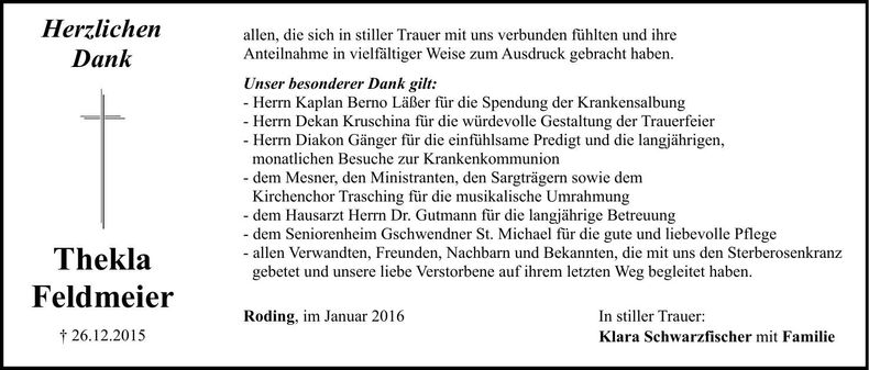 Traueranzeige Thekla Feldmeier