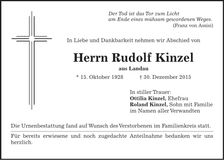 Traueranzeige Rudolf Kinzel