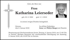 Traueranzeige Katharina Leierseder