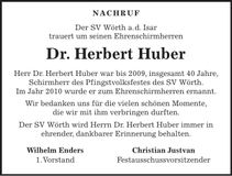 Traueranzeige Herbert Huber