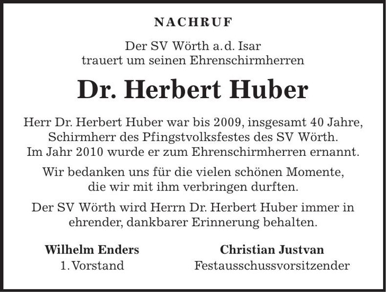 Traueranzeige Herbert Huber