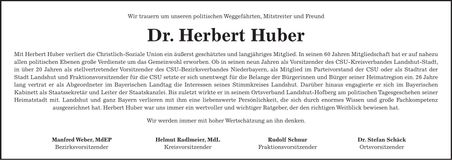 Traueranzeige Herbert Huber