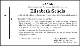 Traueranzeige Elisabeth Schels