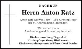 Traueranzeige Anton Ratz