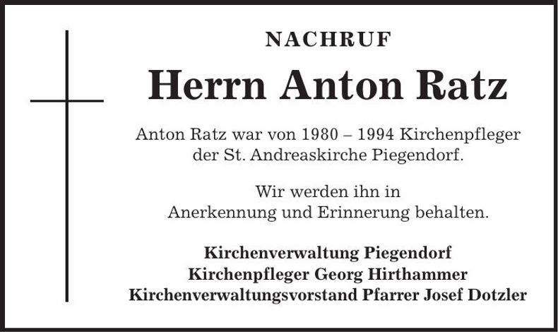 Traueranzeige Anton Ratz