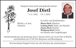 Traueranzeige Josef Dietl