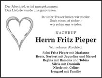 Traueranzeige Fritz Pieper