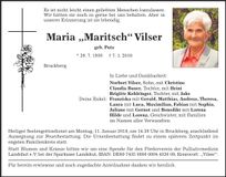 Traueranzeige Maria Vilser
