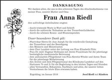 Traueranzeige Anna Riedl