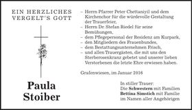 Traueranzeige Paula Stoiber
