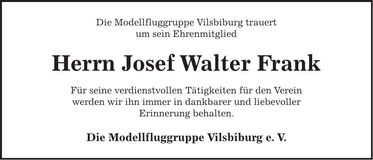 Traueranzeige Josef Frank