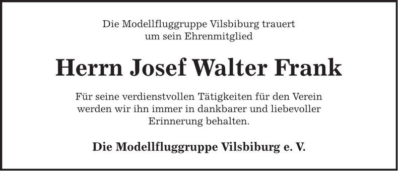 Traueranzeige Josef Frank