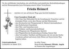 Traueranzeige Frieda Heimerl
