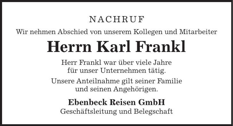 Traueranzeige Frankl Karl