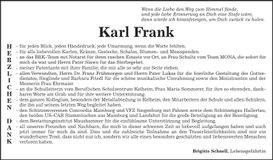 Traueranzeige Karl Frank